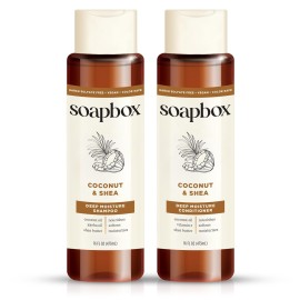 Soapbox Shampoo and Conditioner Set with Coconut Oil, Jojoba Oil, Aloe and Shea Butter to Moisturize and Nourish for All Hair Types, 16 Ounces Each (Pack of 2)