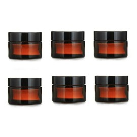 6PCS 10ml Amber Glass Jar Empty Refillable Cosmetic Face Cream Lip Balm Storage Jars Bottle Container Pot with Liners and Screw Black Lid for Make up Essential Oils Lotion