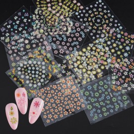 WOKOTO 50Pcs Self-Adhesive 3D Flower Nail Stickers Flower Nail Decals for Women Girls Kids Nail Art Floral Sticker Sheets with Tweezers