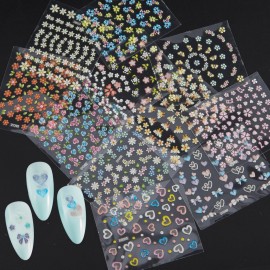 WOKOTO 50Pcs Self-Adhesive 3D Flower Nail Stickers Flower Nail Decals for Women Girls Kids Nail Art Floral Sticker Sheets with Tweezers