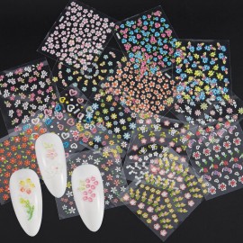 WOKOTO 50Pcs Self-Adhesive 3D Flower Nail Stickers Flower Nail Decals for Women Girls Kids Nail Art Floral Sticker Sheets with Tweezers