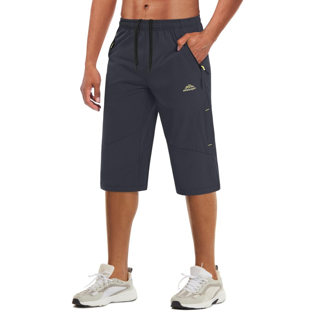 MAGCOMSEN Men Hiking Shorts Outdoor Quick Dry Knee Length 3/4 Gym Drawstring Training Running Workout Long Shorts Grey, 34
