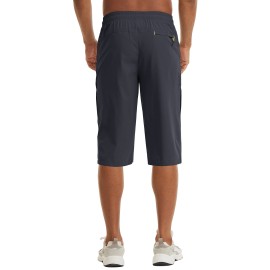 MAGCOMSEN Men Hiking Shorts Outdoor Quick Dry Knee Length 3/4 Gym Drawstring Training Running Workout Long Shorts Grey, 34