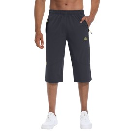 MAGCOMSEN Men Hiking Shorts Outdoor Quick Dry Knee Length 3/4 Gym Drawstring Training Running Workout Long Shorts Grey, 34