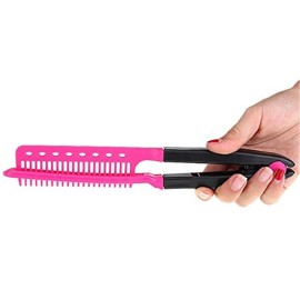DIY Salon Hair Brush Combs Hairdressing Styling Hair Straightener V Shaped Straight Comb (Pink)