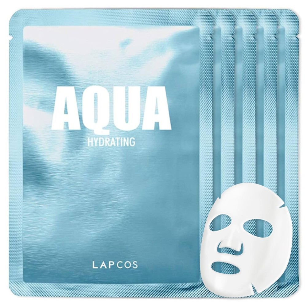 LAPCOS Aqua Sheet Mask, Hydrating Daily Face Mask with Seawater and Plankton Extract to Nourish Skin, Korean Beauty Favorite, 5-Pack LAPCOS Aqua Sheet Mask, Hydrating Daily Face Mask with Seawater and Plankton Extract to Nourish Skin, Korean Beauty Favorite, 5-Pack