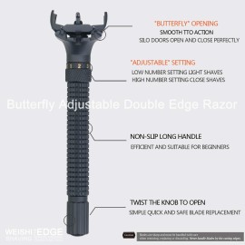 WEISHI Butterfly Open Double Edge Safety Razor Nostalgic Adjustable Matte Black