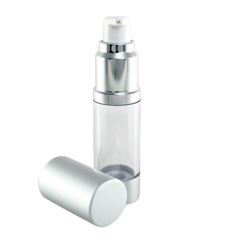 Cosmetic Packaging Now! Luxe Airless Bottle, 15 ML, Matte Silver w/Clear Bottle