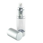 Cosmetic Packaging Now! Luxe Airless Bottle, 15 ML, Matte Silver w/Clear Bottle