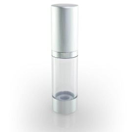 Cosmetic Packaging Now! Luxe Airless Bottle, 15 ML, Matte Silver w/Clear Bottle