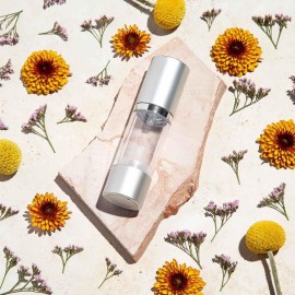 Cosmetic Packaging Now! Luxe Airless Bottle, 15 ML, Matte Silver w/Clear Bottle