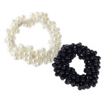 AKOAK Women and Girls Fashion Pearl Beads Hair Band Elastics Rope Scrunchie Ponytail Holder,Pack of 2,White and Black