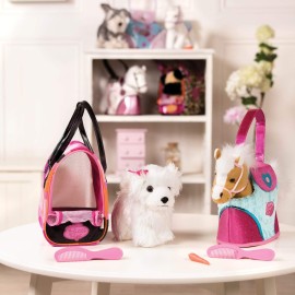 Pucci Pups - Plush Puppy - Dog Carrier - Big Polka Dots Plush Bag & Bichon Frise - Comb & Purse - Stuffed Animal - 2+ Years