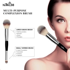 NMKL38 Double Ended Complexion Brush Face Concealer Powder Makeup Brush, Blending Liquid Foundation, Cream Cosmetics - Black Handle, Vegan Brush, Cruelty Free NMKL38 Double Ended Complexion Brush Face Concealer Powder Makeup Brush, Blending Liquid Foundation, Cream Cosmetics - Black Handle, Vegan Brush, Cruelty Free