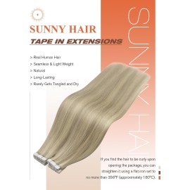 Sunny Hair Tape in Hair Extensions Real Human Hair Invisible Remy Hair Extensions Tape ins for Women Golden Blonde Highlight Medium Blonde 18 inch 20Pcs 50G