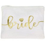 Bride Tribe Makeup Bags - Bridesmaid Favor for Bachelorette Party, Bridal Shower, Wedding. Cosmetic Toiletry Bag, Wedding Survival Kit, Hangover Kit, Keepsake (1pc Bride, White & Gold)