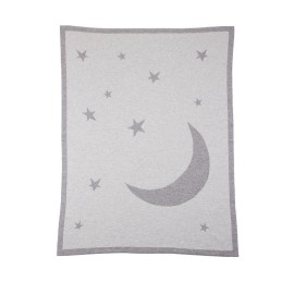 Love Cashmere Unisex 100% Cashmere Moon & Stars Baby Blanket- Gray Multi - Made in Scotland