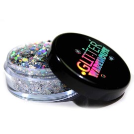 Festival Chunky Silver Holographic Glitter Mix GLITTERWAREHOUSE COSMETIC GLITTER Loose Glitter Powder for Festival Makeup Face Body Hair Nails Eyes Lips (10g Jar)