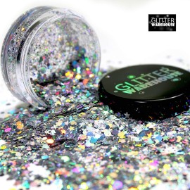 Festival Chunky Silver Holographic Glitter Mix GLITTERWAREHOUSE COSMETIC GLITTER Loose Glitter Powder for Festival Makeup Face Body Hair Nails Eyes Lips (10g Jar) Festival Chunky Silver Holographic Glitter Mix GLITTERWAREHOUSE COSMETIC GLITTER Loose Glitter Powder for Festival Makeup Face Body Hair Nails Eyes Lips (10g Jar)