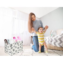 HIYAGON Rectangular Storage Box Basket for Baby, Kids or Pets - Fabric Collapsible Storage Bin for Organizing Toys,Nursery Basket,Clothing,Books, Gift Baskets(alphabet)