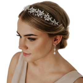 SWEETV Silver Rhinestone Wedding Headband Tiara Crystal Headpiece Bridal Hair Accessories for Bride Women