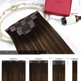 Moresoo Clip in Hair Extensions Remy Double Weft Human Hair Clip in Extensions Straight Balayage Hair Extensions Real Human Hair Clip ins Ombre Darest Brown with Medium Brown 7pcs/120g 18inch Moresoo Clip in Hair Extensions Remy Double Weft Human Hair Clip in Extensions Straight Balayage Hair Extensions Real Human Hair Clip ins Ombre Darest Brown with Medium Brown 7pcs/120g 18inch