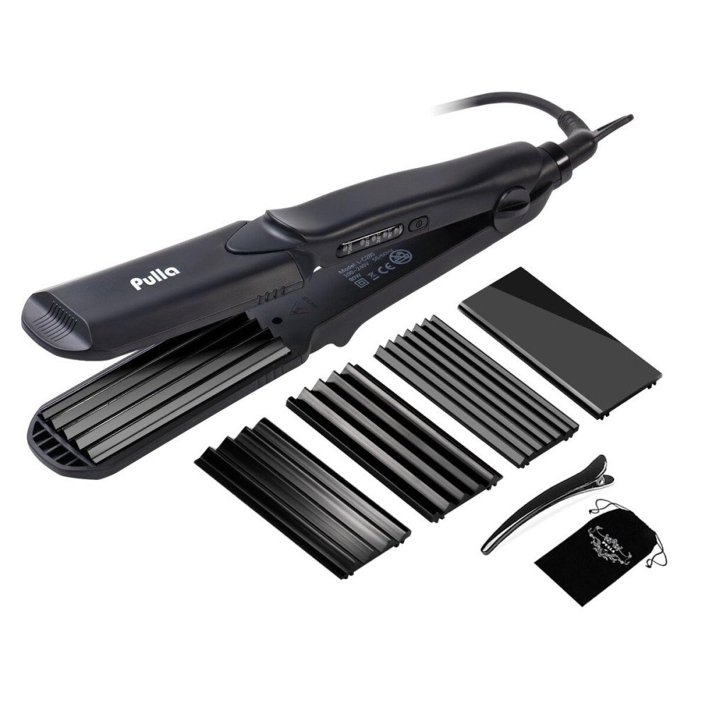 Pulla Hair Straightener and Crimper - 4 in 1 Tourmaline Ceramic Flat and Curling Iron for Hair Styling with Adjustable Temperature - Salon High Heat 320F - 430F for All Hair Types