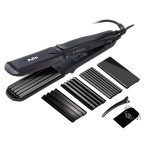 Pulla Hair Straightener and Crimper - 4 in 1 Tourmaline Ceramic Flat and Curling Iron for Hair Styling with Adjustable Temperature - Salon High Heat 320F - 430F for All Hair Types