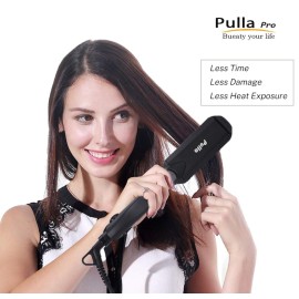 Pulla Hair Straightener and Crimper - 4 in 1 Tourmaline Ceramic Flat and Curling Iron for Hair Styling with Adjustable Temperature - Salon High Heat 320F - 430F for All Hair Types