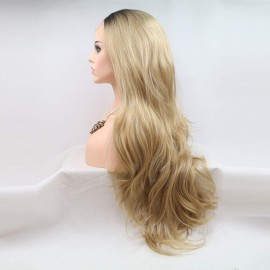 xiweiya Ombre Blonde 13x3 Lace Front Wig with Dark Roots Long Body Wave Golden Blonde Wig Side Part Natural Hairline 180% Denstiy Hair Heat Resistant Fiber for Women Drag Queen 24inch