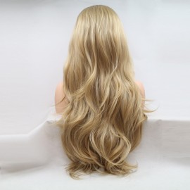 xiweiya Ombre Blonde 13x3 Lace Front Wig with Dark Roots Long Body Wave Golden Blonde Wig Side Part Natural Hairline 180% Denstiy Hair Heat Resistant Fiber for Women Drag Queen 24inch