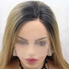 xiweiya Ombre Blonde 13x3 Lace Front Wig with Dark Roots Long Body Wave Golden Blonde Wig Side Part Natural Hairline 180% Denstiy Hair Heat Resistant Fiber for Women Drag Queen 24inch