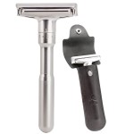 Travel Double Edge Safety Razor, River Lake RZ700 Long Handle Adjustable Classic Safety Shaver Razor (Razor with Protective Case,Black)