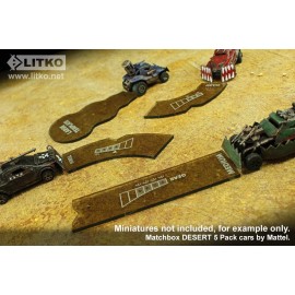 LITKO Template Set Compatible with Gaslands Miniatures Game | Set of 12 | Movement & Maneuvers | Turn Templates | Area Effect | Translucent Bronze (Standard Scale Template Set)