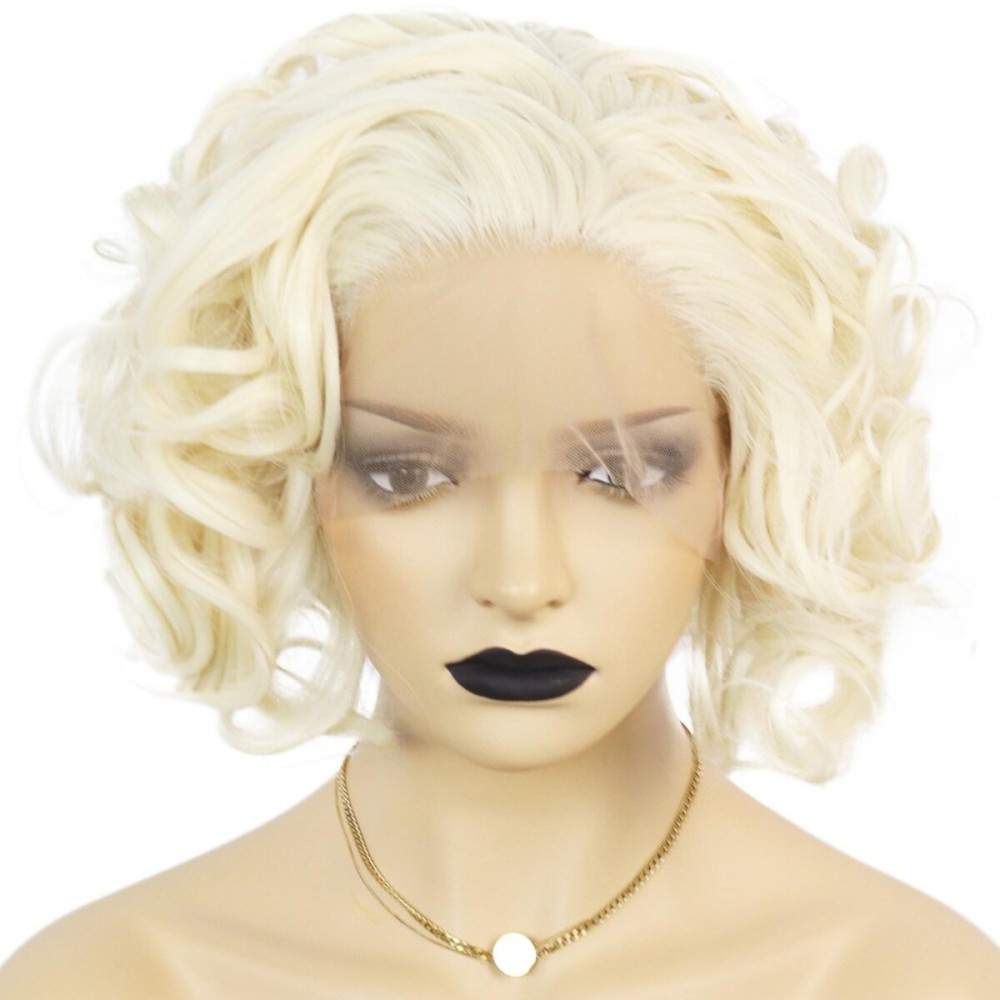 ANOGOL Hair Cap+Blonde Lace Front Wig Short Bob Curly Synthetic Hair Wigs for White Women Layered Platinum Blonde Lace Front Wig 613 Blonde Wig Synthetic Lace Front Wig for Custome Halloween Party ANOGOL Hair Cap+Blonde Lace Front Wig Short Bob Curly Synthetic Hair Wigs for White Women Layered Platinum Blonde Lace Front Wig 613 Blonde Wig Synthetic Lace Front Wig for Custome Halloween Party