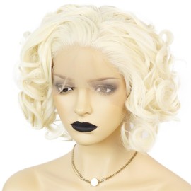 ANOGOL Hair Cap+Blonde Lace Front Wig Short Bob Curly Synthetic Hair Wigs for White Women Layered Platinum Blonde Lace Front Wig 613 Blonde Wig Synthetic Lace Front Wig for Custome Halloween Party ANOGOL Hair Cap+Blonde Lace Front Wig Short Bob Curly Synthetic Hair Wigs for White Women Layered Platinum Blonde Lace Front Wig 613 Blonde Wig Synthetic Lace Front Wig for Custome Halloween Party