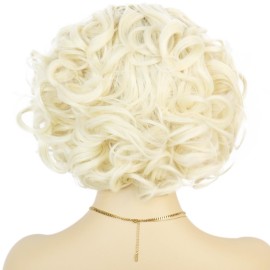 ANOGOL Hair Cap+Blonde Lace Front Wig Short Bob Curly Synthetic Hair Wigs for White Women Layered Platinum Blonde Lace Front Wig 613 Blonde Wig Synthetic Lace Front Wig for Custome Halloween Party ANOGOL Hair Cap+Blonde Lace Front Wig Short Bob Curly Synthetic Hair Wigs for White Women Layered Platinum Blonde Lace Front Wig 613 Blonde Wig Synthetic Lace Front Wig for Custome Halloween Party