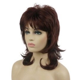 Lydell Long Soft Shaggy Layered Dark Auburn Wig Classic Cap Full Synthetic Wigs (33A)