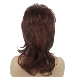 Lydell Long Soft Shaggy Layered Dark Auburn Wig Classic Cap Full Synthetic Wigs (33A)