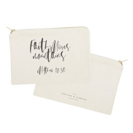 Faith Moves Mountains, Matthew 17:30 Religious Bible Verse Cosmetic Bag, Makeup and Travel Pouch