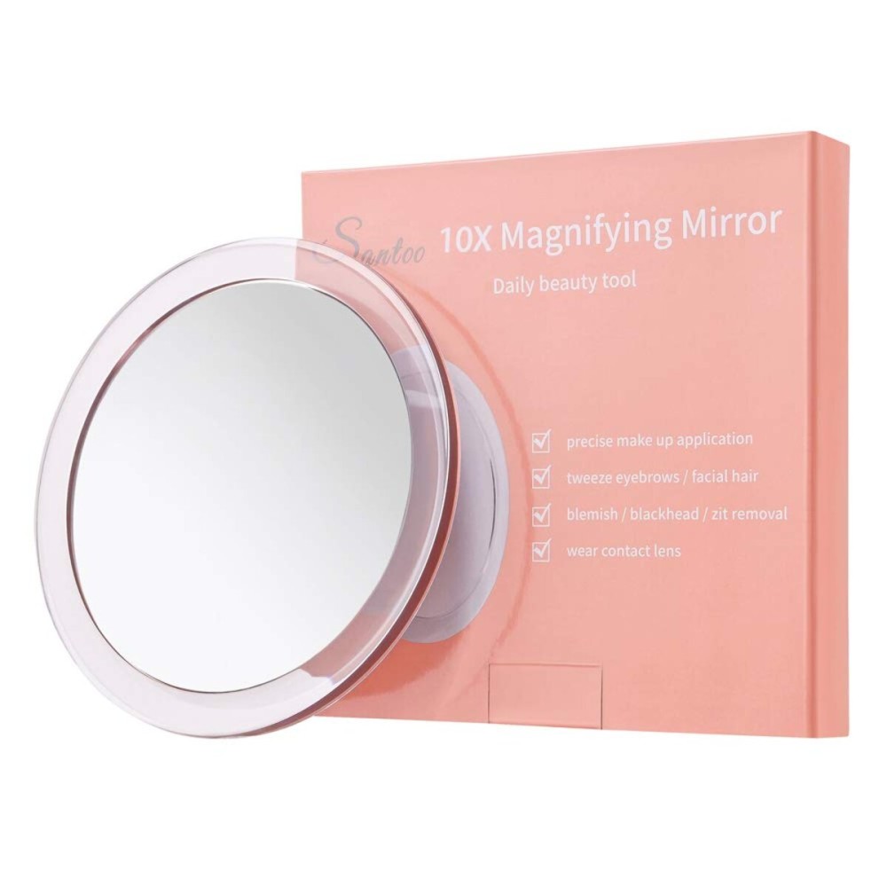 SANTOO 10X Magnifying Mirror with 3 Mounting Suction Cups Use for Precise Makeup - Eyebrows/Tweezing - Blackhead/Blemish Removal - Bathroom/Travel Makeup Mirror - 6 Inch Round (10x Magnified)