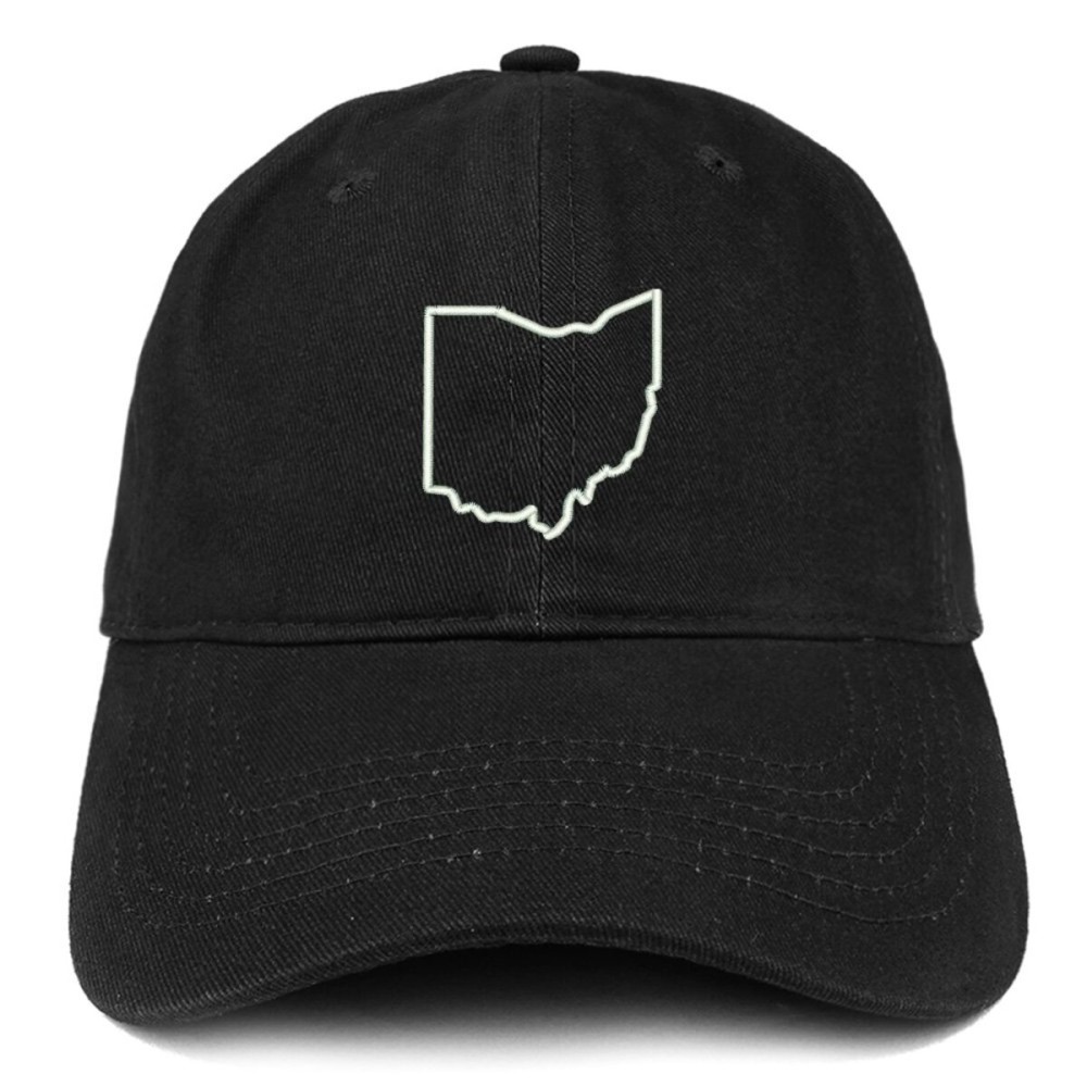 Trendy Apparel Shop Ohio State Outline State Embroidered Cotton Dad Hat- Black