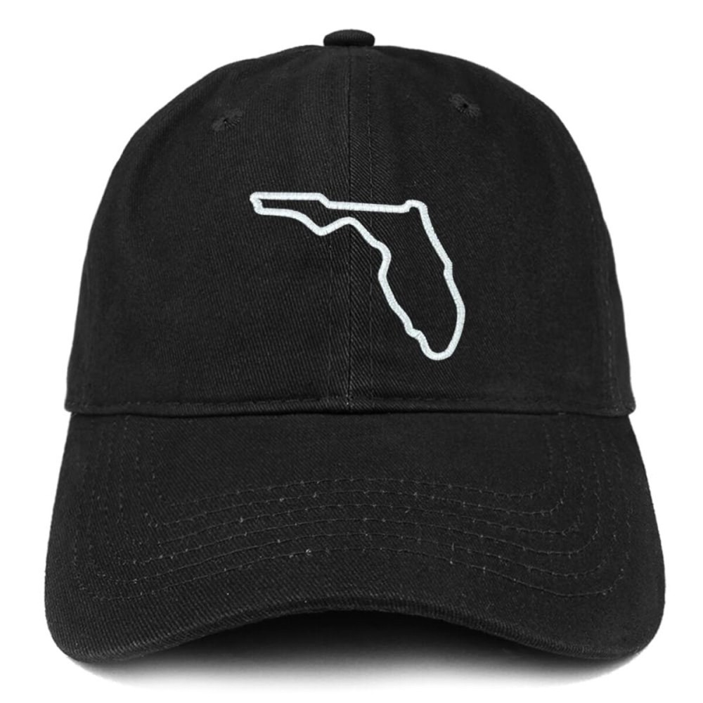 Trendy Apparel Shop Florida State Outline State Embroidered Cotton Dad Hat- Black