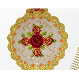 Nerien Vintage Metal Antique Rose Style Handheld Makeup Mirror Set - Travel Round Folding Cosmetic Vanity With Handle - Decorative Tabletop Gold-1