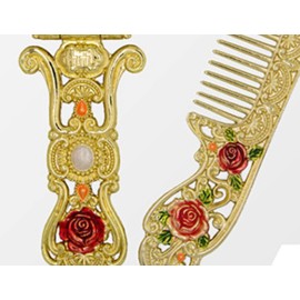 Nerien Vintage Metal Antique Rose Style Handheld Makeup Mirror Set - Travel Round Folding Cosmetic Vanity With Handle - Decorative Tabletop Gold-1