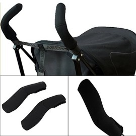 2Pcs/Pair Baby Stroller Armrest Cover, Removable Zipper Crossbar Elastic Protector Sleeve for Pushchair Pram, Black