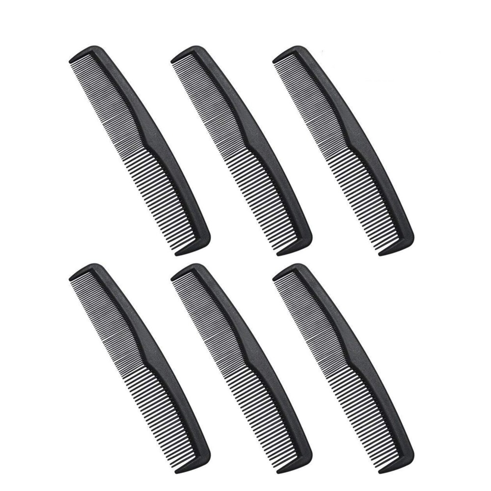 Shapenty 7 Inch Classic Black Plastic Hair Comb Pocket Mens Beard Mustache Comb Bulk for Hairdressing Grooming and Styling, 6PCS