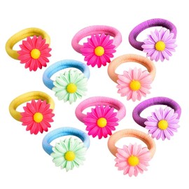 ShungFun Ponytail Holder Baby Girls Sunflower Hair Bow Ties Candy Colors Hair Holder Elastics Hair Bands Pigtail Ties for Girls Keens Teens Hair Accessories (Set of 10pcs)