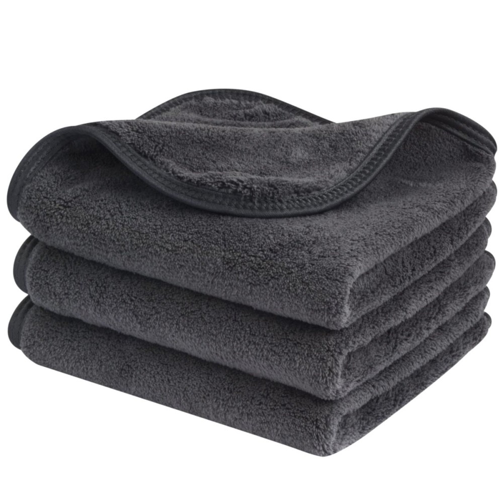 SINLAND Microfiber Face Cloths Reusable Makeup Remover Washcloths Super Soft and Absorbent Fingertip Face Towels for Sensitive Skin Women 12 x 12 Inch 3 Pack Grey