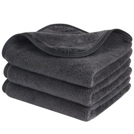 SINLAND Microfiber Face Cloths Reusable Makeup Remover Washcloths Super Soft and Absorbent Fingertip Face Towels for Sensitive Skin Women 12 x 12 Inch 3 Pack Grey